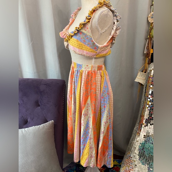 FREE PEOPLE AS IT WAS SET LARGE SKIRT BRA TOP RUFFLE COLORFUL - Picture 10 of 13
